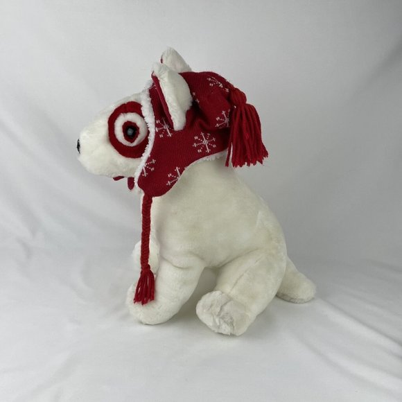 Common Wealth Bullseye Target Dog 15" Plush Red Christmas Hat Stuffed Animal Toy - Picture 3 of 8